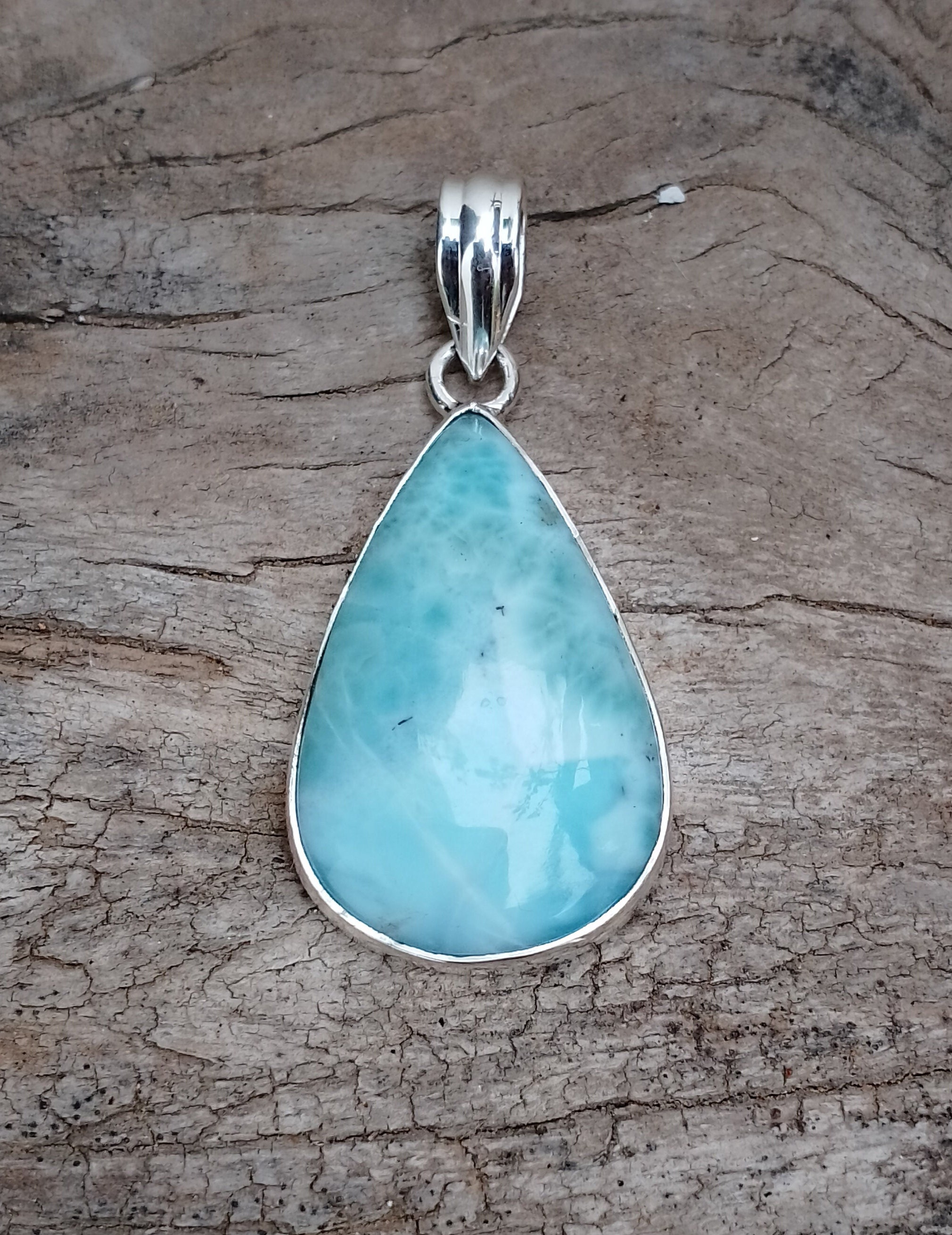 Big Larimar Pendant 92.5% Silver Pendant Dominican Larimar - Etsy