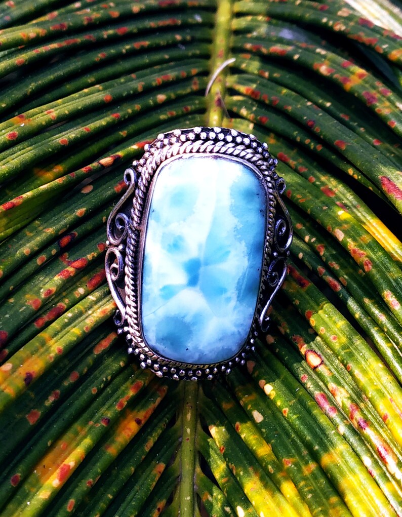 Larimar Ring 92.5% Sterling Silver Ring Rectangle Stone image 3
