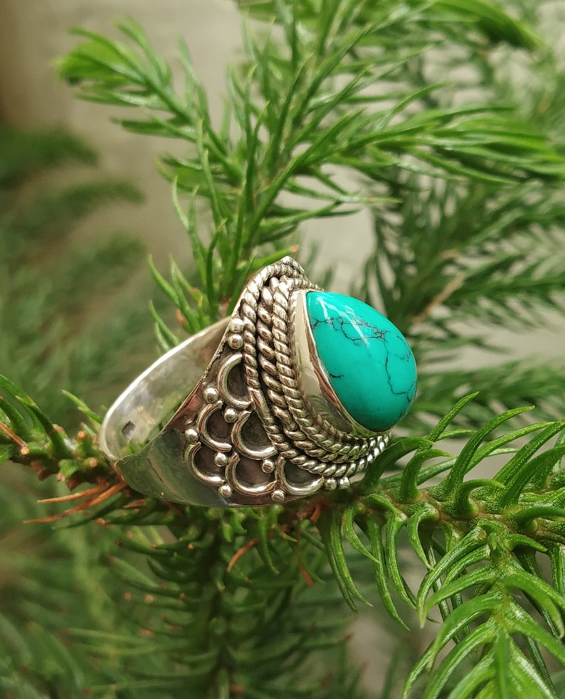 Turquoise Ring 92.5% Sterling Silver ring Vintage ring image 5