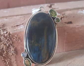 Pietersite pendant, 92.5% Silver Pendant, Tempest Stone Pendant,Healing Crystal,Mother's Day Gifts,Big Oval Stone Pendant,Handmade Necklace