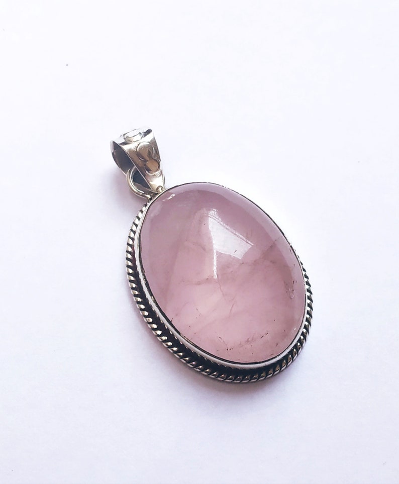 Rose quartz Pendant 92.5% Sterling Silver pendant Pink stone image 0