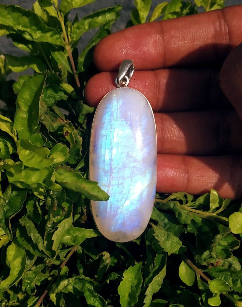 Rainbow Moonstone Pendant Sterling Silver 70x21mm One of image 5
