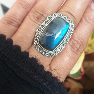 Labradorite Ring, 925 Sterling silver ring, Big stone ring, Blue Flash Stone ring, OOAK Ring, Handcrafted ring, Statement ring,Boho Ring