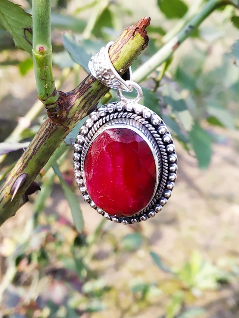 Ruby pendant 925% Sterling silver pendant Statement pendant image 0