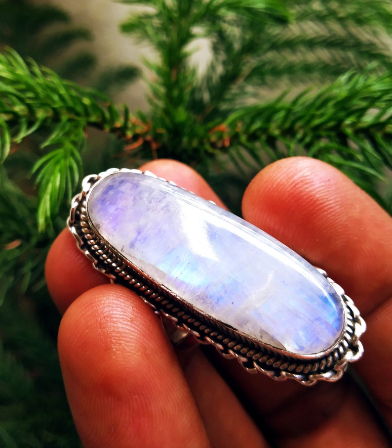 Rainbow Moonstone Ring 92.5 Sterling Silver ring June image 0