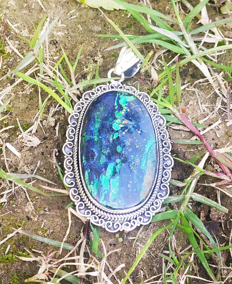 Azurite Malachite pendant 92.5 Silver Pendant Blue & Green image 0