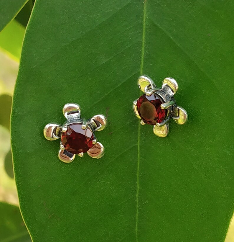 Garnet Studs 925 silver studs Red Garnet earrings Garnet image 1