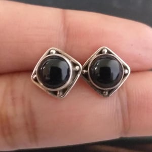 Natural Black Onyx Studs, Round Stone Studs, 92.5% Sterling Silver Studs, Gifts For Her, Birthday Gifts For Daughter/her/mom/wife/grandma
