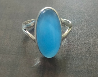 Blue Chalcedony ring, 92.5% Silver ring, Calcedonia Jewelry, Big Stone ring, Boho Statement rings, Blue Stone ring, Wide Band Designer Ring