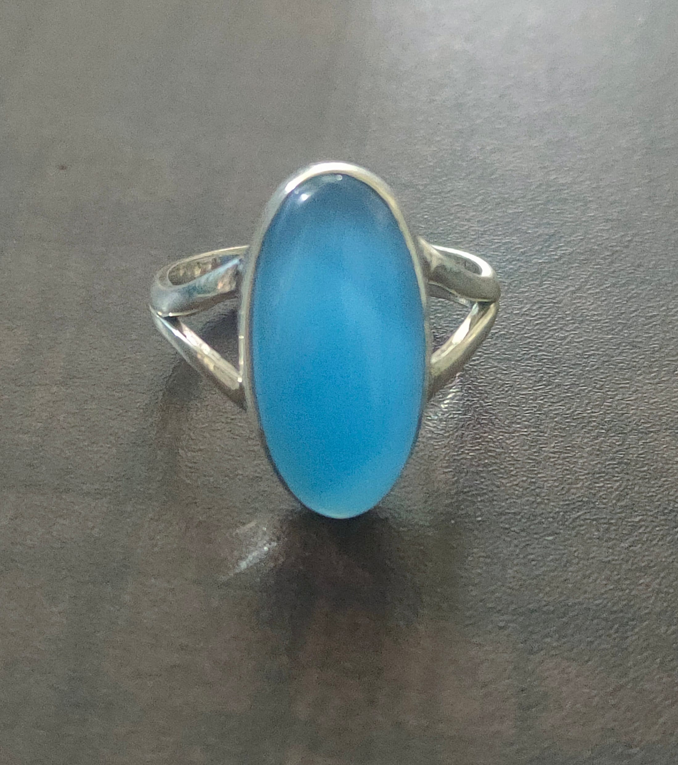 Bague En Argent 925 Avec Calcédoine - Taille 60 - Pierre Bleu Argenté - Neuf Sans Emballage