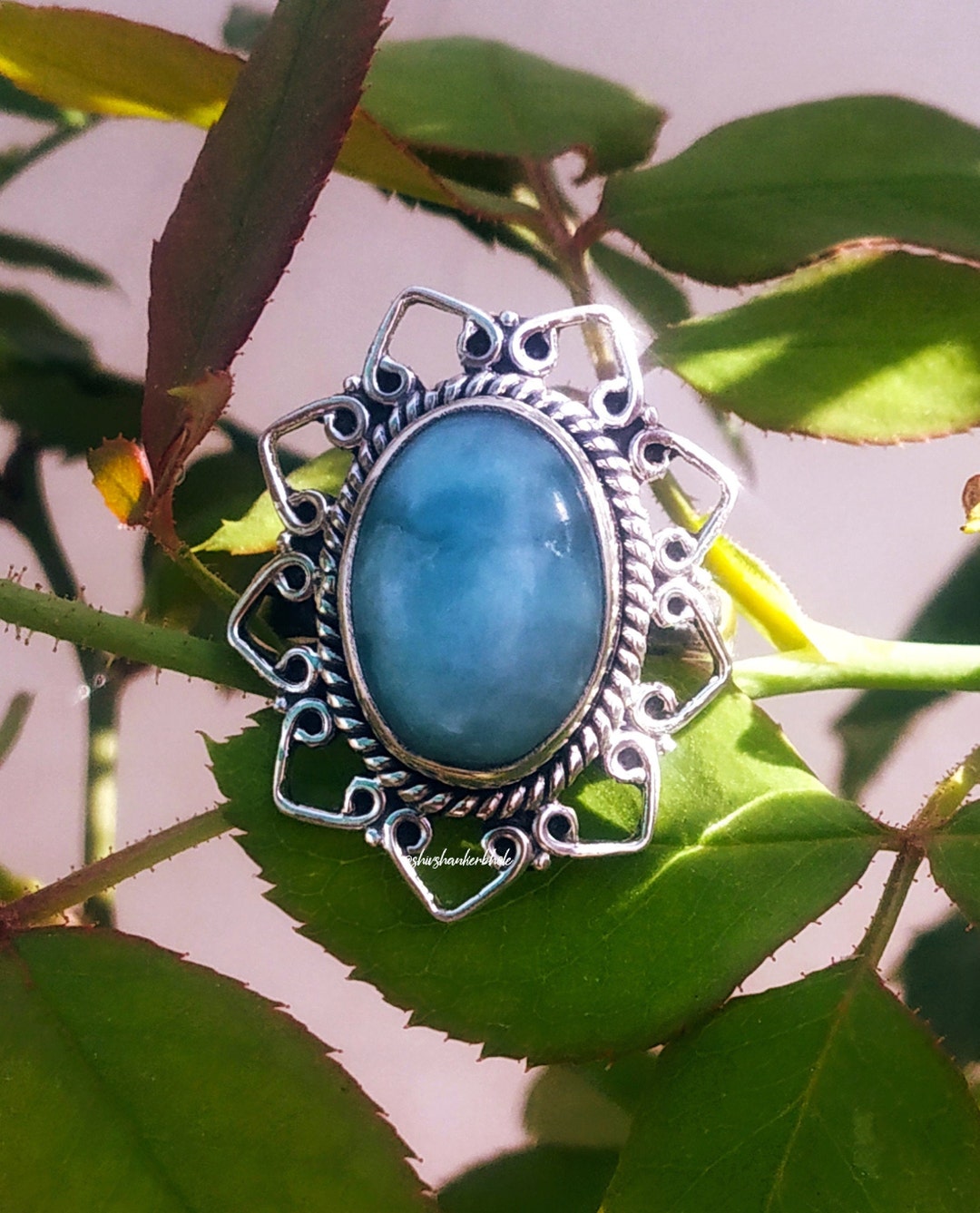 Larimar Ring 92.5% Silver Ring 10x14mm Oval Shape Stone - Etsy