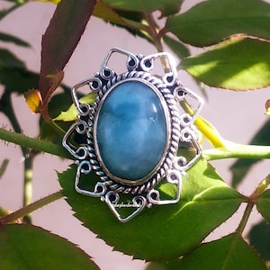Larimar Ring, 92.5% silver Ring, 10x14mm Oval Shape Stone Ring, Blue Sky Color Stone Ring, Boho statement Ring Natural Larimar Stone Jewelry