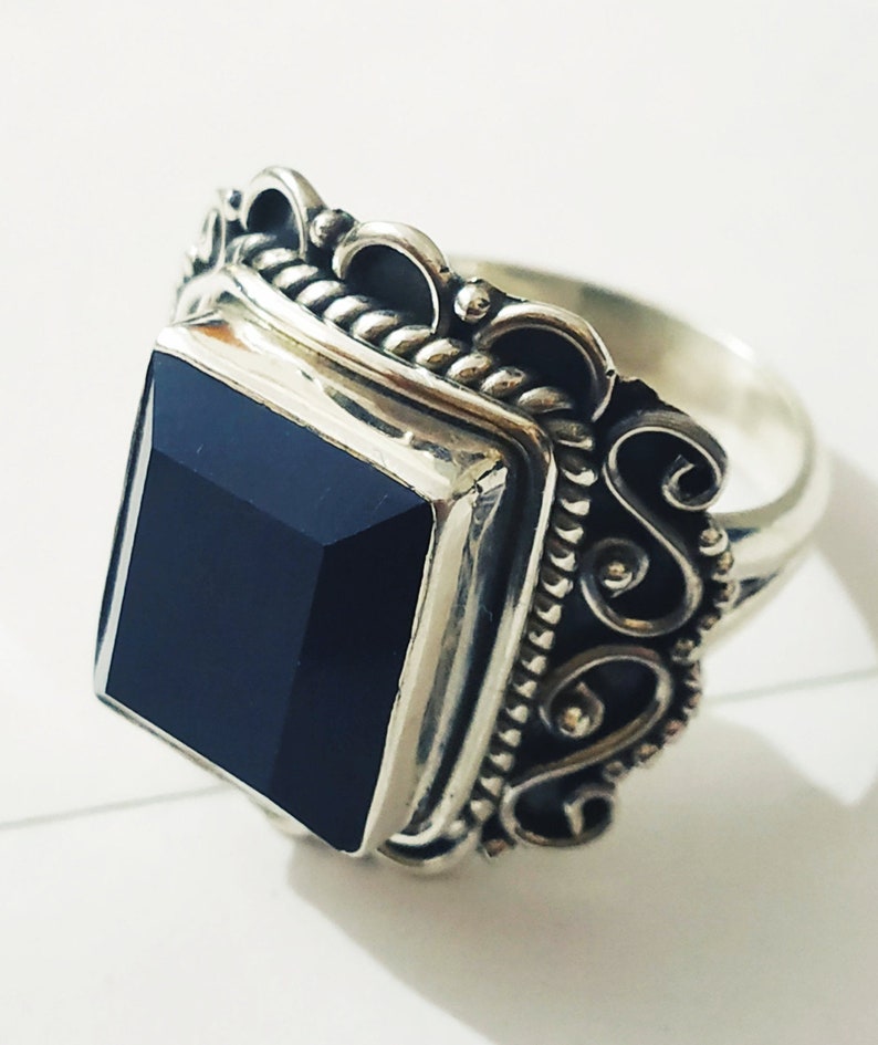 Natural Black onyx ring 925 silver ring Onyx jewelry image 0