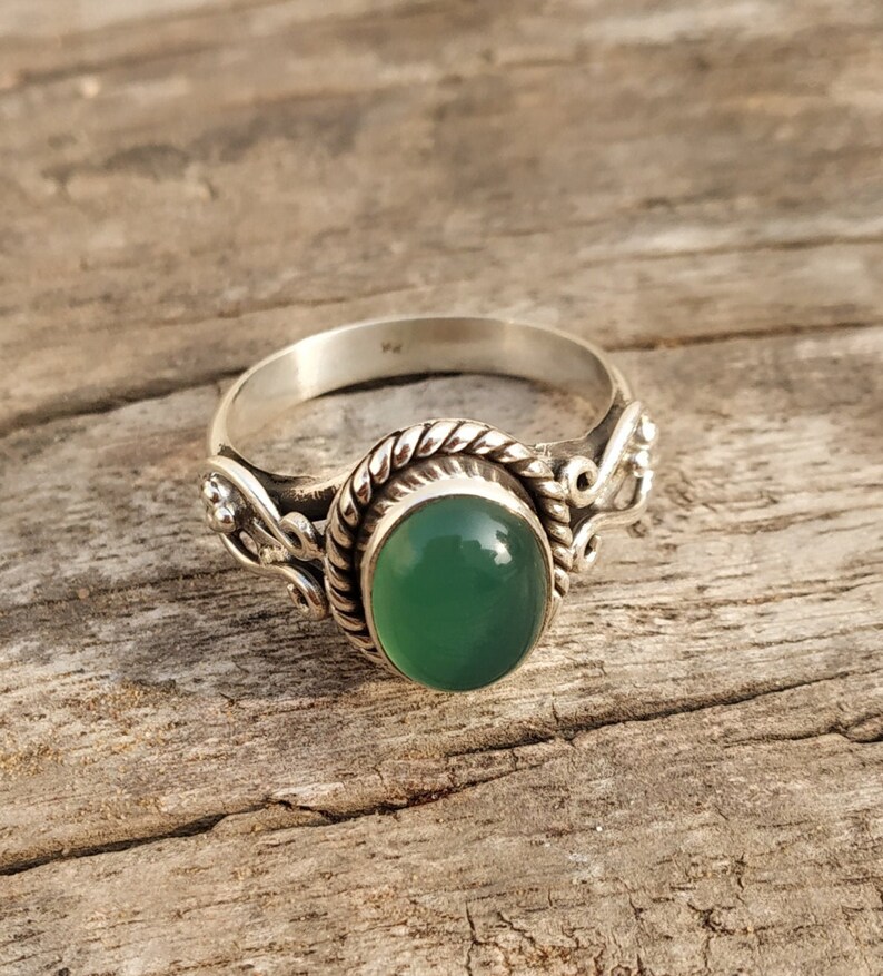 Green onyx ring 925 solid silver ring tiny ring Daily wear image 0