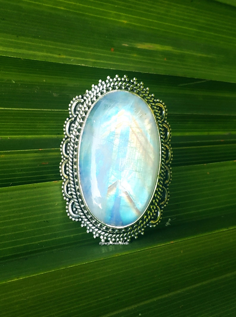 Moonstone ring 92.5% Sterling Silver ring Big stone ring image 0