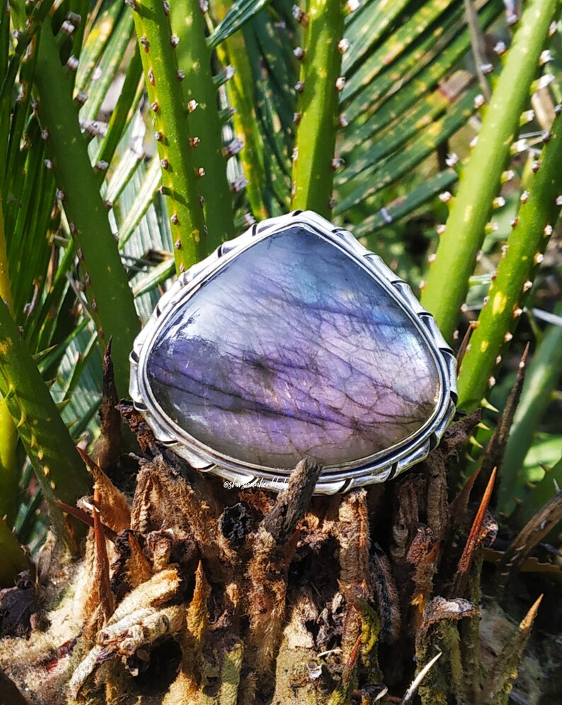 Purple Labradorite Ring 92.5%  Silver ring  Big stone ring image 0
