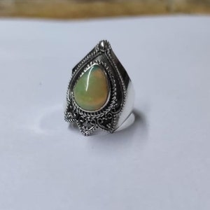 Ethiopian opal Ring, 92.5% Silver Ring, Handmade Ring, Oval Stone Ring, Genuine Ethiopian opal, Statement Ring, Wide Band Ring,Opal Jewelry image 2