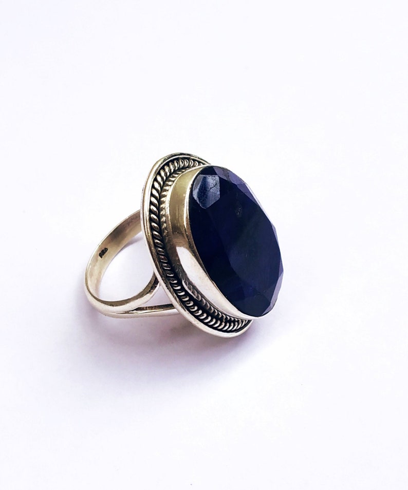 Sapphire ring 92.5% sterling silver ring Blue stone ring image 0