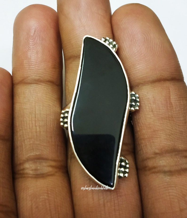 Boho Black onyx ring 92.5% silver ring Black Onyx jewelry image 2