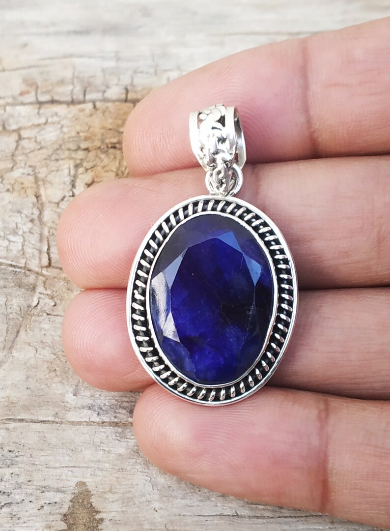 Sapphire Pendant 925 sterling silver pendant Blue stone image 0