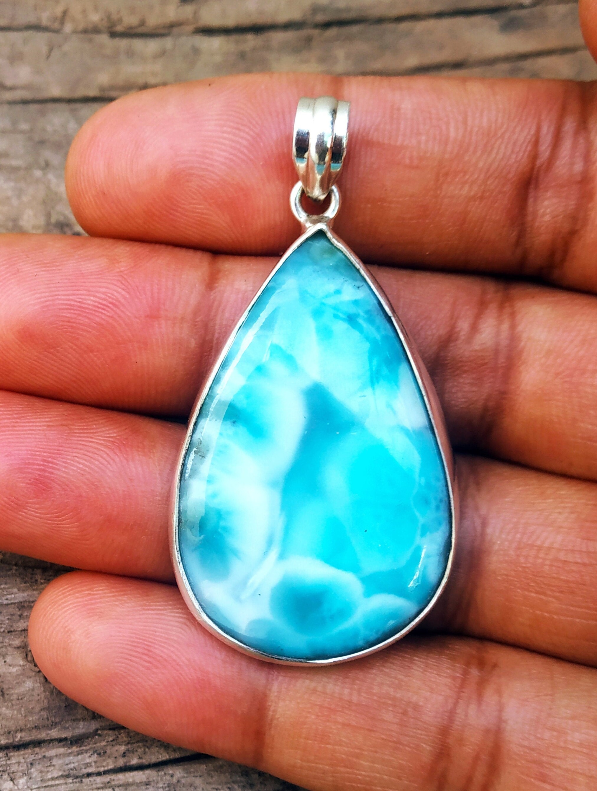 Big Larimar pendant 92.5 Silver Pendant Dominican Larimar Etsy