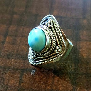 Ethereal Bright Sky Blue Larimar Solitaire Sterling Silver
