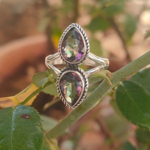 Mystic Topaz Ring, Rainbow Topaz Ring, Solid Silver Ring, Teardrop Stone ring, Handmade Jewelry,Handcrafted Silver Ring,Mystic Topaz Jewelry