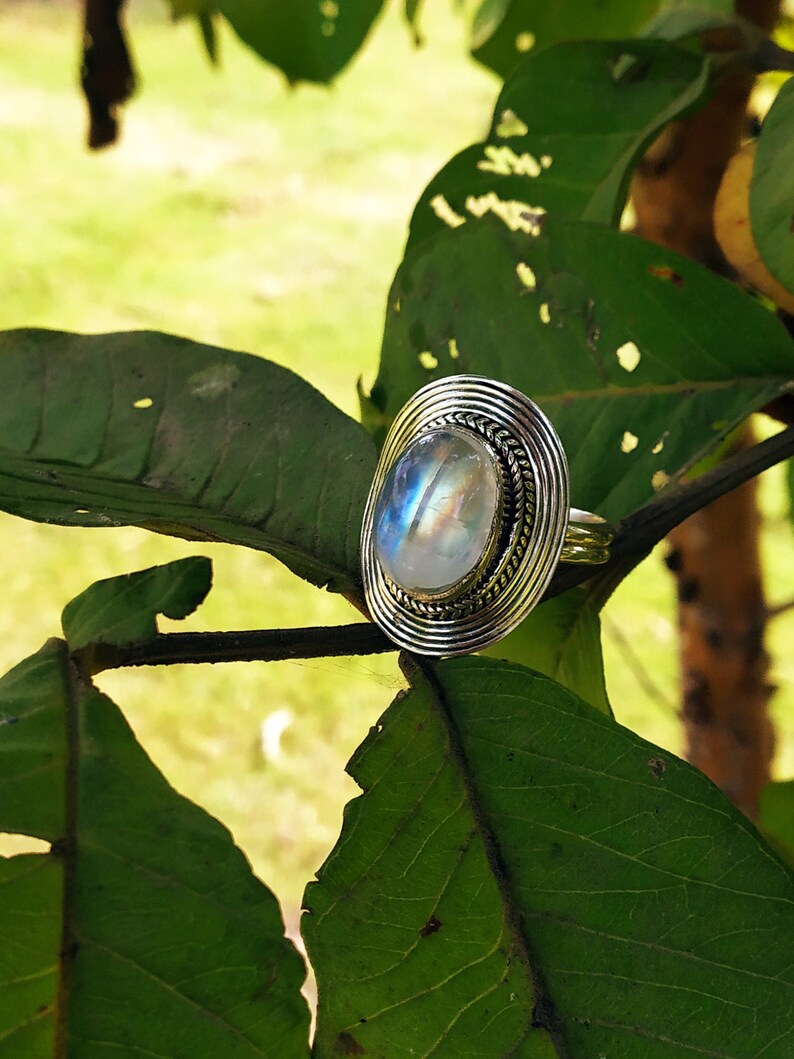 Moonstone Ring Sterling silver Natural Rainbow moonstone image 0