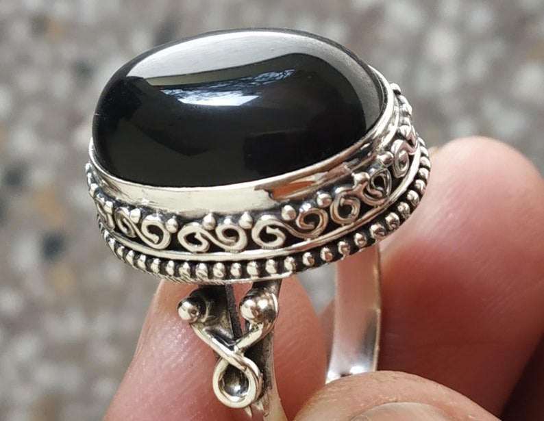 Black onyx ring 92.5% sterling silver ring Onyx jewelry image 0