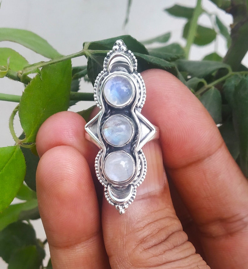Moonstone Ring 92.5 Silver Ring Blue Flash Moonstone Ring Etsy