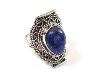 Lapis lazuli Ring, 92.5% Silver Ring, Big Blue Stone Ring, 14x10 mm Stone Ring, Teardrop Stone Ring, Handmade Silver Ring, Lapis Jewelry