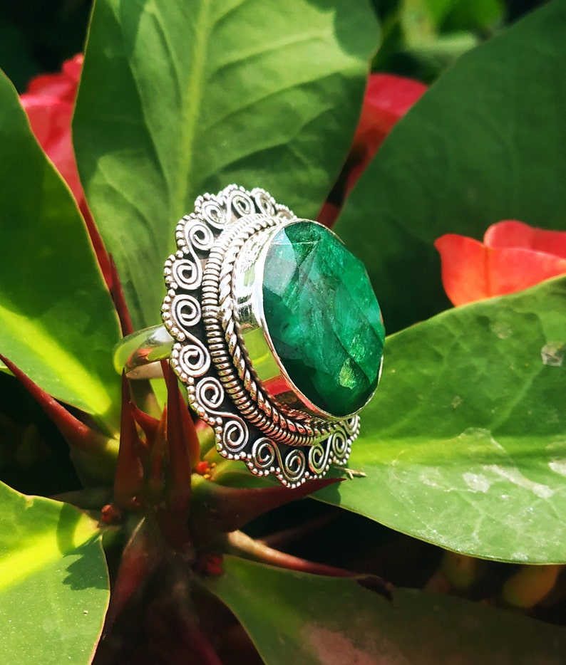 Emerald ring 925 solid silver ring Green stone ring Emerald image 0