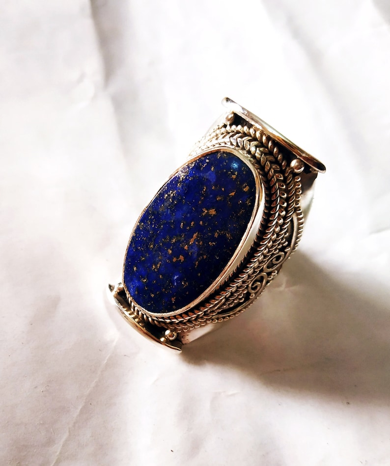 Lapis Ring 925% silver ring Big stone ring nepalese tibetan image 0