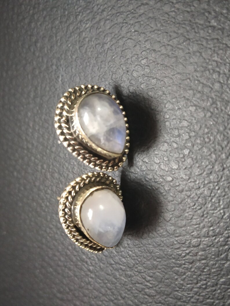 925 Silver Plated RAINBOW MOONSTONE ETHNIC Stud Earrings ! Indian Gemstone Jewel