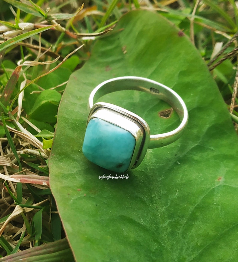 Natural Larimar Ring 92.5% Silver ring Cushion Stone Ring image 0