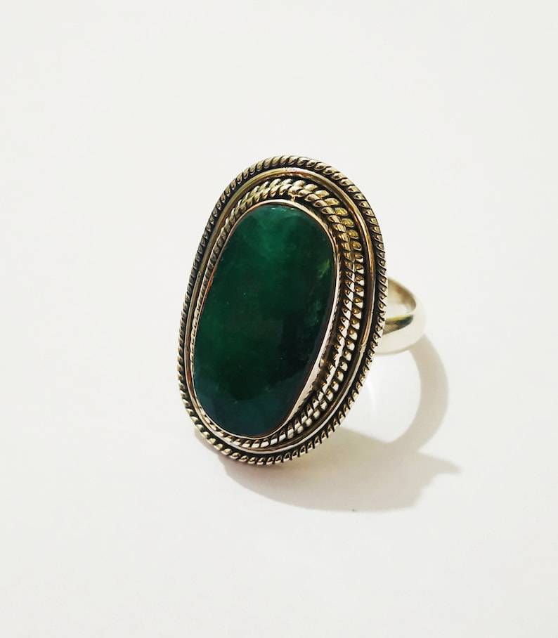 Emerald ring 925 silver ring Green stone ring Big stone image 0