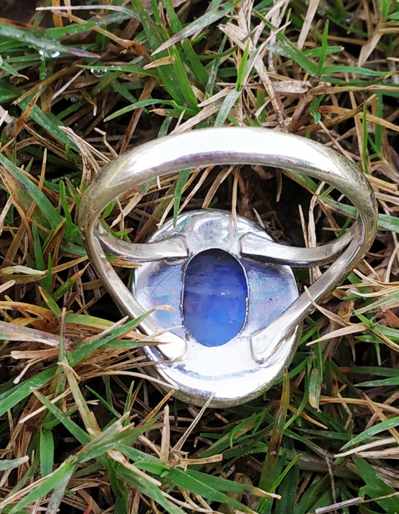 Moonstone ring, 925 silver ring, Promise ring, healing crystal ring, Boho Statement Ring, Oval stone ring, Rainbow Moonstone Jewelry, Hippie image 8
