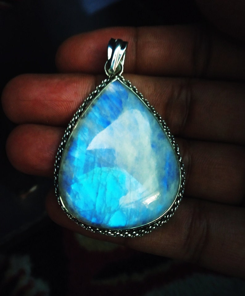 Rainbow Moonstone Pendant 925% Silver Pendant one of a kind image 0