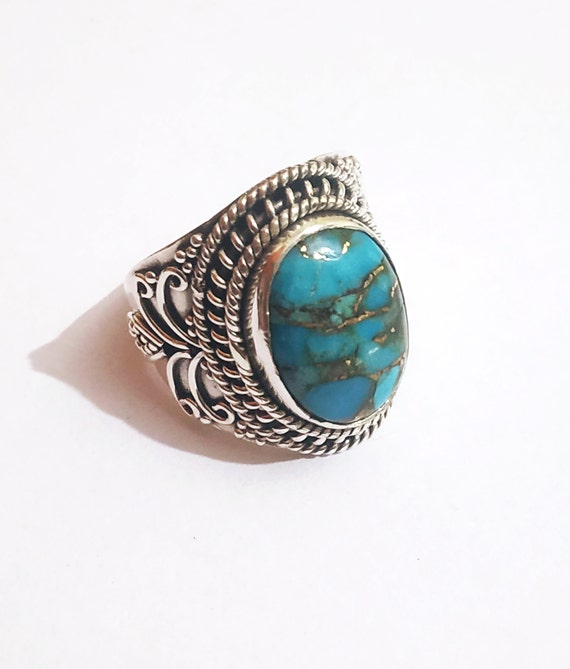 Türkis Ring Silber 925 Blauer Kupfer Edelstein 10ct - Ch