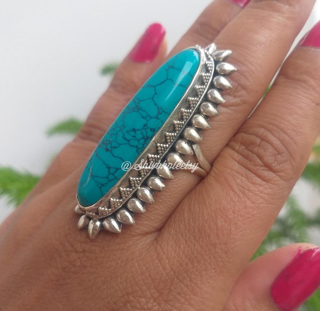 Boho Turquoise Statement Ring: Handmade 925 Sterling Silver - Etsy