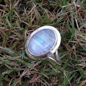 Moonstone ring, 925 silver ring, Promise ring, healing crystal ring, Boho Statement Ring, Oval stone ring, Rainbow Moonstone Jewelry, Hippie image 7
