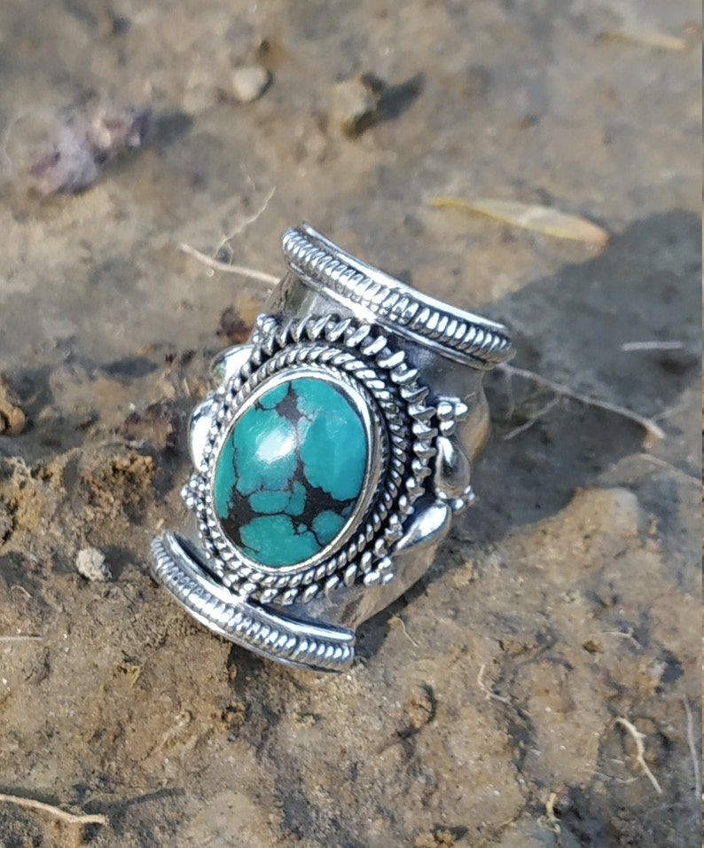 Natural Turquoise Ring 92.5% sterling Silver ring Turquoise image 1