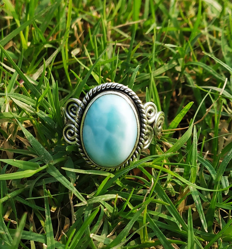 Larimar Ring 92.5% Sterling Silver Ring Dominican Republic image 0