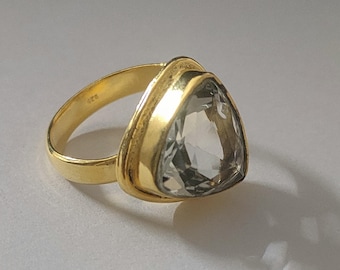 Anillo de cuarzo de cristal, anillo de plata 92.5%, anillo de piedra transparente, mejor idea para regalos de Navidad, anillo hecho a mano