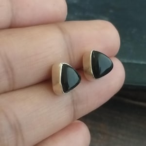 Natural Black Onyx Studs, Triangular Studs, 92.5% Sterling Silver Studs, Gifts For Her, Birthday Gifts For Daughter/her/mom/wife/grandma