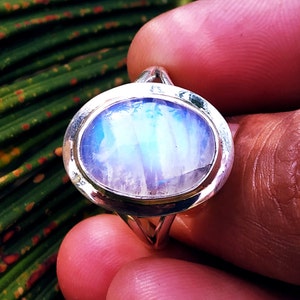 Moonstone ring, 925 silver ring, Promise ring, healing crystal ring, Boho Statement Ring, Oval stone ring, Rainbow Moonstone Jewelry, Hippie image 6