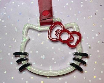 Kawaii HK Kitty Custom Resin Tsurikawa Glittery JDM Car Handle Ring