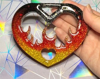 Flaming Heart Custom Resin Tsurikawa Glittery JDM Car Handle Ring