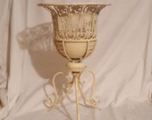 17 quot Antique white metal ornate leg pedestal filigree leaf urn shaped plant holder planter patio garden pot fern stand indoor outdoor