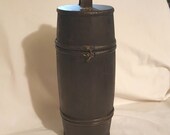 Old personal primitive wooden wood keg staved barrel cask canteen with latch leather carry handle wine, whiskey, water, honey vessel